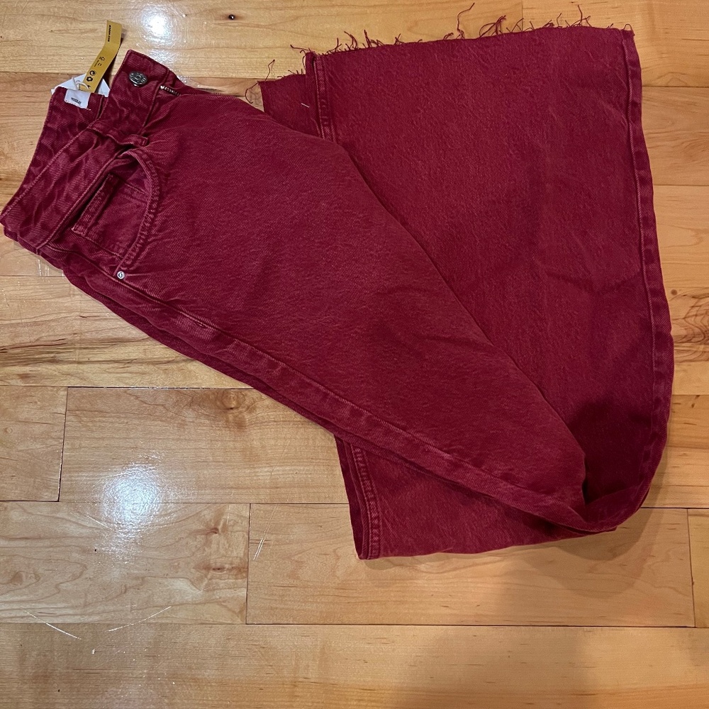 New Mango Red Wide Leg High-Rise Jeans Size 4